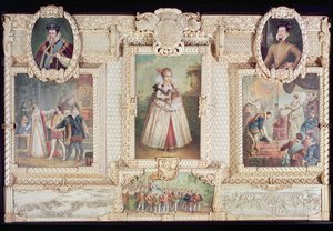 Colección de seis miniaturas que representan a la Reina Isabel I, figuras y escenas de su vida de English School